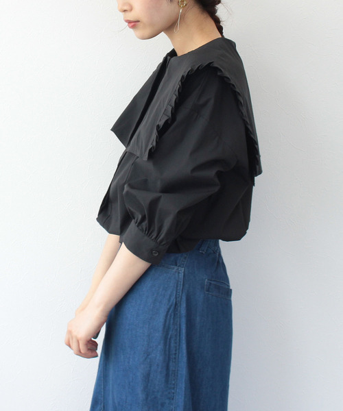 Three Four Time（ｽﾘｰﾌｫｰﾀｲﾑ）の「タックカラークルーブラウス（シャツ/ブラウス・レディース・ブラウン/ブラック・ONE SIZE）」の4枚目の写真