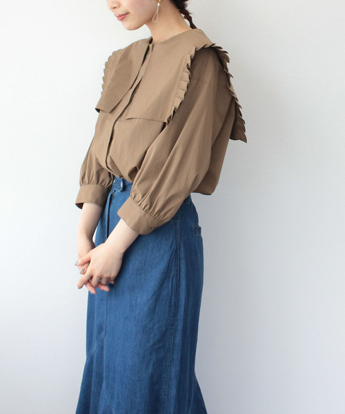 Three Four Time（ｽﾘｰﾌｫｰﾀｲﾑ）の「タックカラークルーブラウス（シャツ/ブラウス・レディース・ブラウン/ブラック・ONE SIZE）」の8枚目の写真