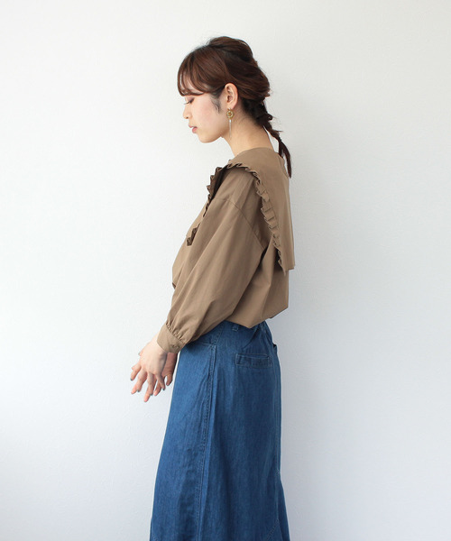 Three Four Time（ｽﾘｰﾌｫｰﾀｲﾑ）の「タックカラークルーブラウス（シャツ/ブラウス・レディース・ブラウン/ブラック・ONE SIZE）」の9枚目の写真