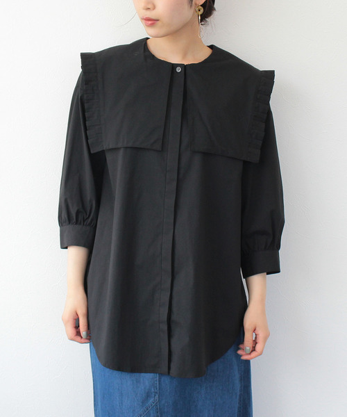 Three Four Time（ｽﾘｰﾌｫｰﾀｲﾑ）の「タックカラークルーブラウス（シャツ/ブラウス・レディース・ブラウン/ブラック・ONE SIZE）」の7枚目の写真