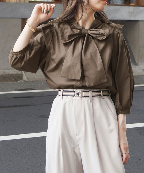 179/WG（イチナナキュウダブルジー）の「前後2WAYコットンブラウス（シャツ/ブラウス・レディース・ブラック/ブラウン/オフホワイト/グリーン・MEDIUM）」の3枚目の写真
