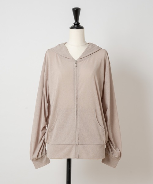 Rewde(ルゥデ)の「【UV加工】梨地ジップパーカー(1R15-08197)(パーカー・レディース・ベージュ/カーキ/ホワイト/ブラック・M)」の3枚目の写真