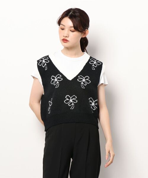 MAISON DE THERESE(メゾン ド テレーズ)の「バイカラー Vネックベスト(ベスト・レディース・ブラック/ホワイト/イエロー/ブラック系その他・MEDIUM)」の3枚目の写真