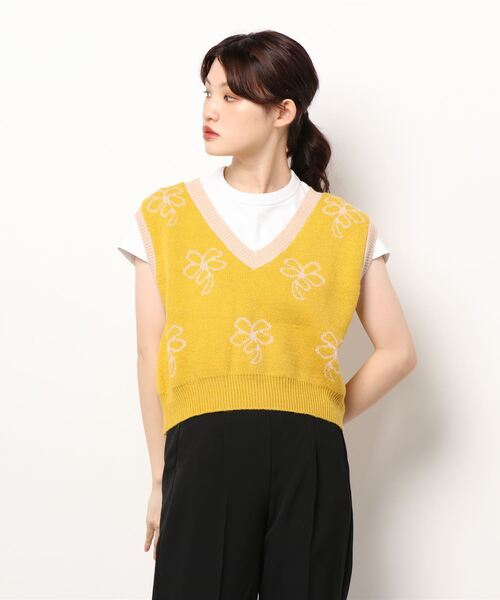 MAISON DE THERESE(メゾン ド テレーズ)の「バイカラー Vネックベスト(ベスト・レディース・ブラック/ホワイト/イエロー/ブラック系その他・MEDIUM)」の4枚目の写真