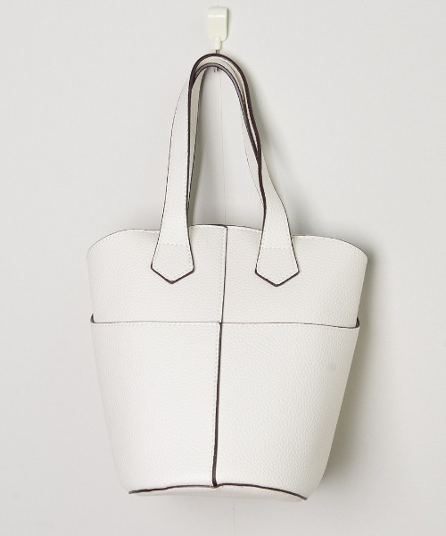 shopnikoniko（ショップニコニコ）の「2way合成皮革バケツバッグ（ハンドバッグ・レディース・ブラック/ブラウン/グレイッシュベージュ/ホワイト・フリー）」の6枚目の写真