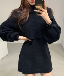 ハイネックリブニット＋ノースリーブミニワンピース２点セット