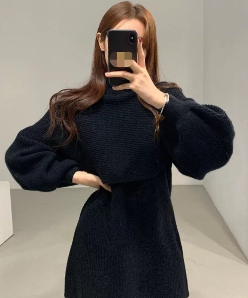 Loueme(ルエム)の「ハイネックリブニット+ノースリーブミニワンピース2点セット(ワンピース・レディース・ブラック/ベージュ/アイボリー・FREE)」の8枚目の写真