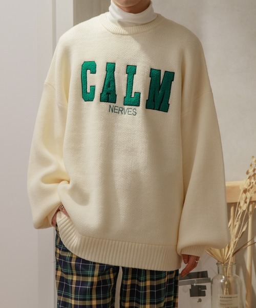 Adoon plain（アドーンプレーン）の「【Adoon plain】ビッグロゴセーター（ニット/セーター・メンズ・ライトブルー/オフホワイト・MEDIUM/LARGE）」の2枚目の写真