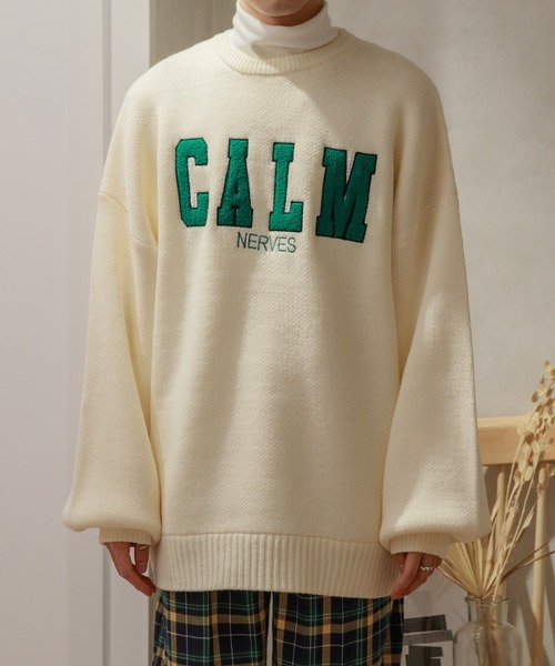 Adoon plain（アドーンプレーン）の「【Adoon plain】ビッグロゴセーター（ニット/セーター・メンズ・ライトブルー/オフホワイト・MEDIUM/LARGE）」の7枚目の写真