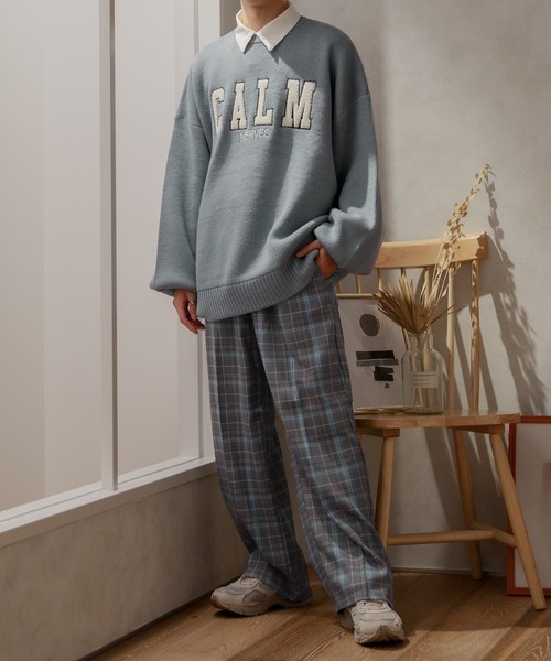 Adoon plain（アドーンプレーン）の「【Adoon plain】ビッグロゴセーター（ニット/セーター・メンズ・ライトブルー/オフホワイト・MEDIUM/LARGE）」の12枚目の写真
