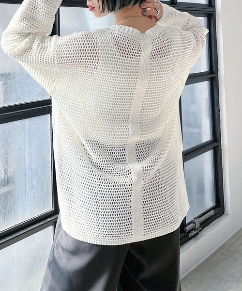 PAGEBOY(ページボーイ)の「ワッフルメッシュニット(ニット/セーター・レディース・グリーン/ブラック/オフホワイト・FREE)」の5枚目の写真