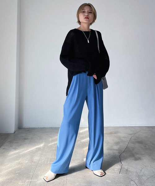 PAGEBOY(ページボーイ)の「ワッフルメッシュニット(ニット/セーター・レディース・グリーン/ブラック/オフホワイト・FREE)」の7枚目の写真