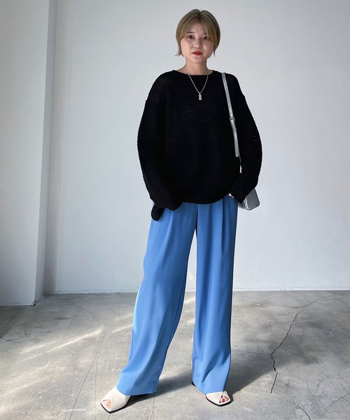 PAGEBOY(ページボーイ)の「ワッフルメッシュニット(ニット/セーター・レディース・グリーン/ブラック/オフホワイト・FREE)」の8枚目の写真