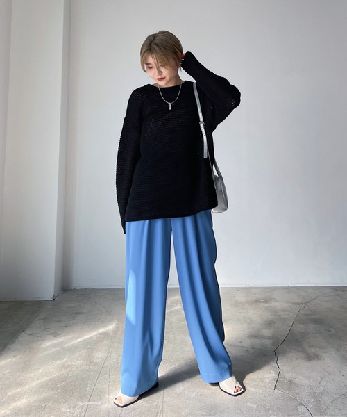 PAGEBOY(ページボーイ)の「ワッフルメッシュニット(ニット/セーター・レディース・グリーン/ブラック/オフホワイト・FREE)」の9枚目の写真