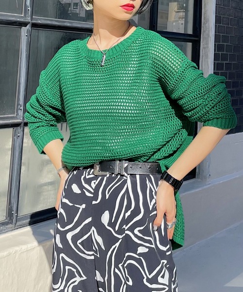 PAGEBOY(ページボーイ)の「ワッフルメッシュニット(ニット/セーター・レディース・グリーン/ブラック/オフホワイト・FREE)」の14枚目の写真