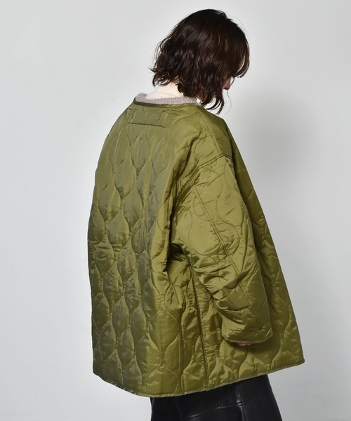 RETRO GIRL（レトロガール）の「ライナーキルトコート（ノーカラーコート・レディース・グリーン/ブラウン/アイボリー・FREE）」の3枚目の写真