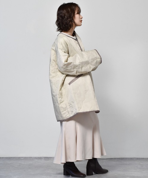 RETRO GIRL（レトロガール）の「ライナーキルトコート（ノーカラーコート・レディース・グリーン/ブラウン/アイボリー・FREE）」の8枚目の写真
