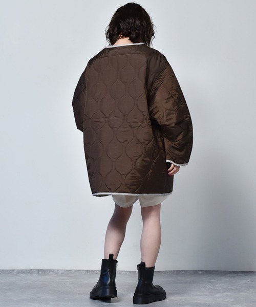 RETRO GIRL（レトロガール）の「ライナーキルトコート（ノーカラーコート・レディース・グリーン/ブラウン/アイボリー・FREE）」の12枚目の写真
