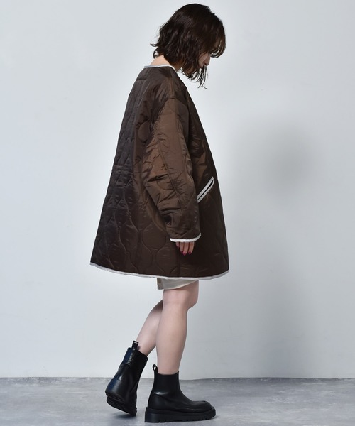 RETRO GIRL（レトロガール）の「ライナーキルトコート（ノーカラーコート・レディース・グリーン/ブラウン/アイボリー・FREE）」の13枚目の写真