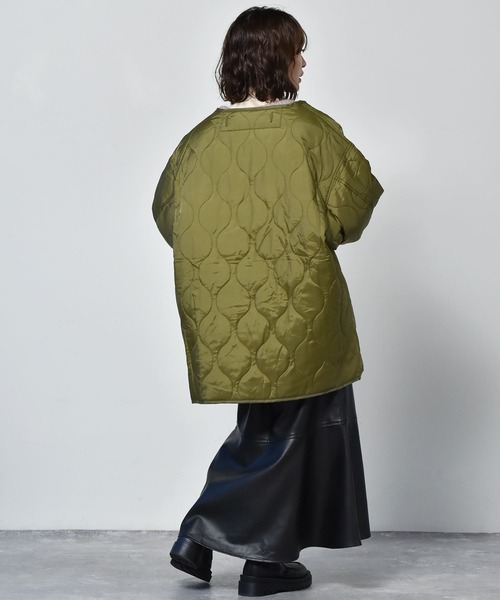 RETRO GIRL（レトロガール）の「ライナーキルトコート（ノーカラーコート・レディース・グリーン/ブラウン/アイボリー・FREE）」の17枚目の写真