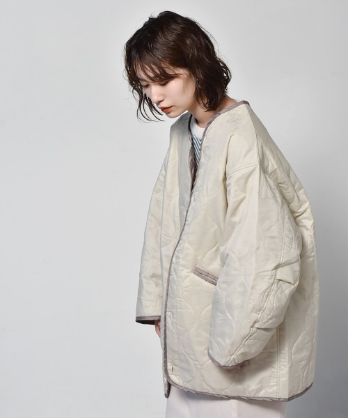 RETRO GIRL（レトロガール）の「ライナーキルトコート（ノーカラーコート・レディース・グリーン/ブラウン/アイボリー・FREE）」の19枚目の写真