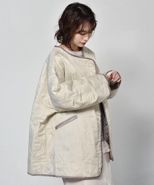 RETRO GIRL（レトロガール）の「ライナーキルトコート（ノーカラーコート・レディース・グリーン/ブラウン/アイボリー・FREE）」の20枚目の写真