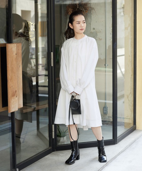 アウディーレ シャーリングシャツドレスワンピース 白ホワイト