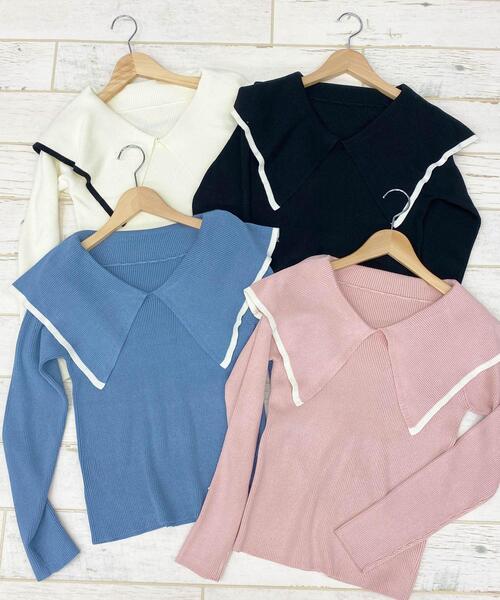 INGNI（イング）の「セーラーカラー／リブニット（ニット/セーター・レディース・アイボリー/ピンクベージュ/その他/ブラック/ブラック系その他/アイボリー系/サックスブルー系2/ピンク系・M）」の14枚目の写真