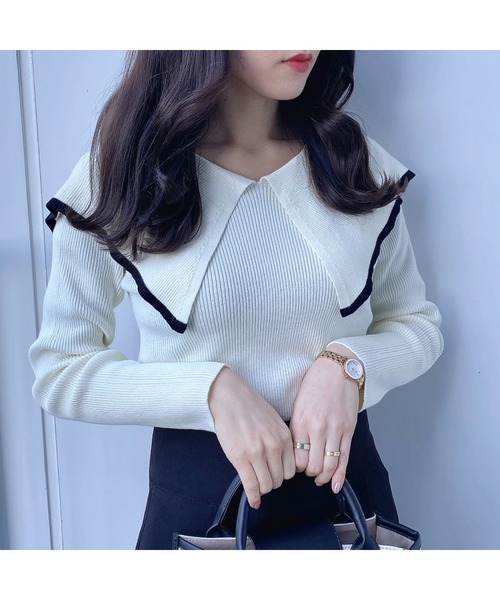 INGNI（イング）の「セーラーカラー／リブニット（ニット/セーター・レディース・アイボリー/ピンクベージュ/その他/ブラック/ブラック系その他/アイボリー系/サックスブルー系2/ピンク系・M）」の5枚目の写真