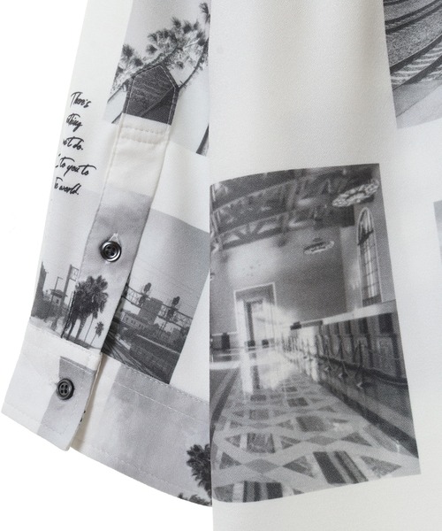 UNION STATION（ユニオンステーション）の「ジョーゼットマテリアル フォトプリント7分丈レギュラーカラーシャツ（シャツ/ブラウス・メンズ・ホワイト/ブラック・LL/L/M）」の4枚目の写真