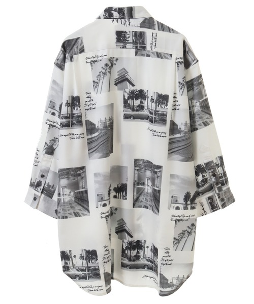 UNION STATION（ユニオンステーション）の「ジョーゼットマテリアル フォトプリント7分丈レギュラーカラーシャツ（シャツ/ブラウス・メンズ・ホワイト/ブラック・LL/L/M）」の3枚目の写真