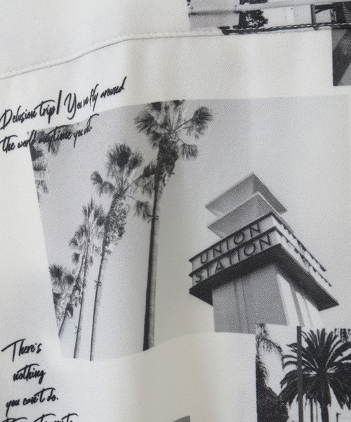 UNION STATION（ユニオンステーション）の「ジョーゼットマテリアル フォトプリント7分丈レギュラーカラーシャツ（シャツ/ブラウス・メンズ・ホワイト/ブラック・LL/L/M）」の7枚目の写真