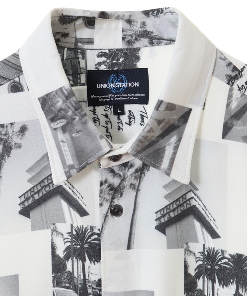UNION STATION（ユニオンステーション）の「ジョーゼットマテリアル フォトプリント7分丈レギュラーカラーシャツ（シャツ/ブラウス・メンズ・ホワイト/ブラック・LL/L/M）」の5枚目の写真