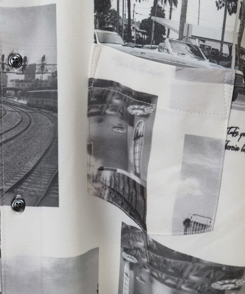 UNION STATION（ユニオンステーション）の「ジョーゼットマテリアル フォトプリント7分丈レギュラーカラーシャツ（シャツ/ブラウス・メンズ・ホワイト/ブラック・LL/L/M）」の8枚目の写真