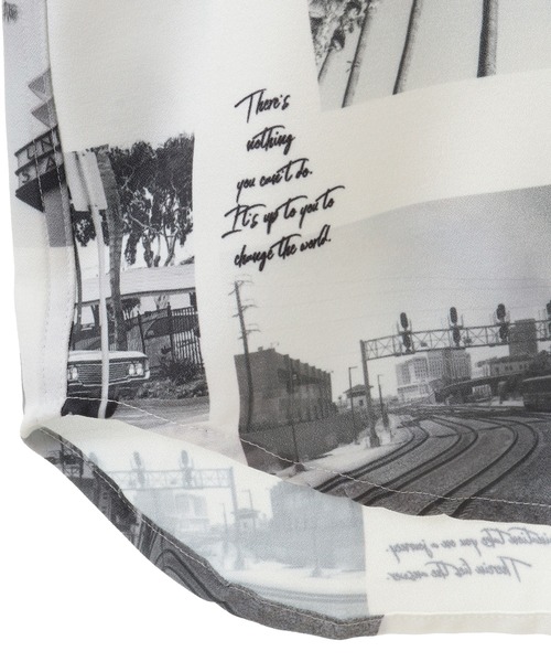 UNION STATION（ユニオンステーション）の「ジョーゼットマテリアル フォトプリント7分丈レギュラーカラーシャツ（シャツ/ブラウス・メンズ・ホワイト/ブラック・LL/L/M）」の6枚目の写真