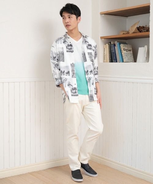 UNION STATION（ユニオンステーション）の「ジョーゼットマテリアル フォトプリント7分丈レギュラーカラーシャツ（シャツ/ブラウス・メンズ・ホワイト/ブラック・LL/L/M）」の14枚目の写真