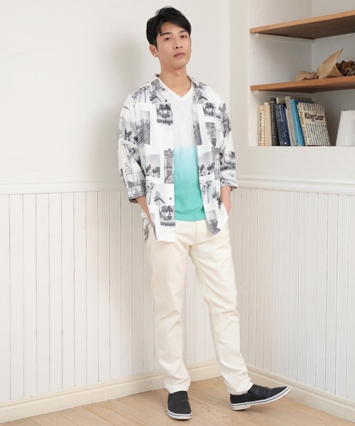 UNION STATION（ユニオンステーション）の「ジョーゼットマテリアル フォトプリント7分丈レギュラーカラーシャツ（シャツ/ブラウス・メンズ・ホワイト/ブラック・LL/L/M）」の15枚目の写真