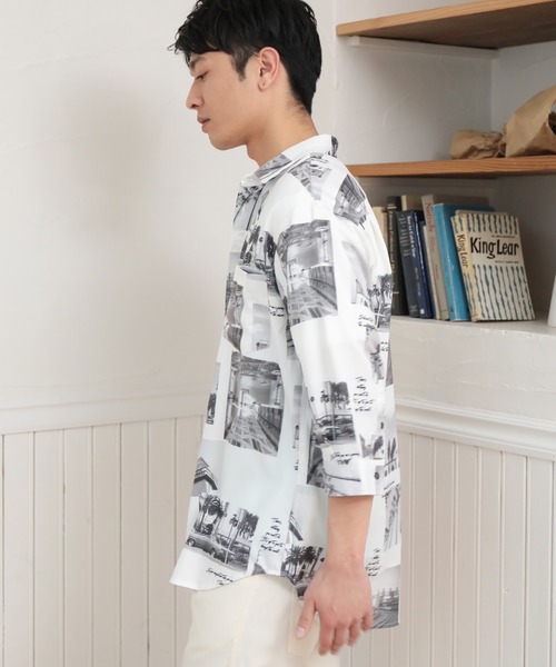 UNION STATION（ユニオンステーション）の「ジョーゼットマテリアル フォトプリント7分丈レギュラーカラーシャツ（シャツ/ブラウス・メンズ・ホワイト/ブラック・LL/L/M）」の12枚目の写真