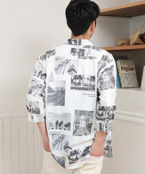 UNION STATION（ユニオンステーション）の「ジョーゼットマテリアル フォトプリント7分丈レギュラーカラーシャツ（シャツ/ブラウス・メンズ・ホワイト/ブラック・LL/L/M）」の13枚目の写真