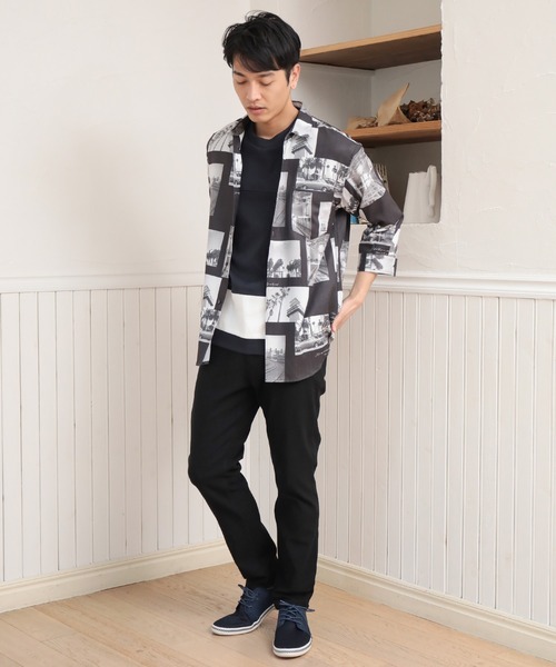 UNION STATION（ユニオンステーション）の「ジョーゼットマテリアル フォトプリント7分丈レギュラーカラーシャツ（シャツ/ブラウス・メンズ・ホワイト/ブラック・LL/L/M）」の17枚目の写真