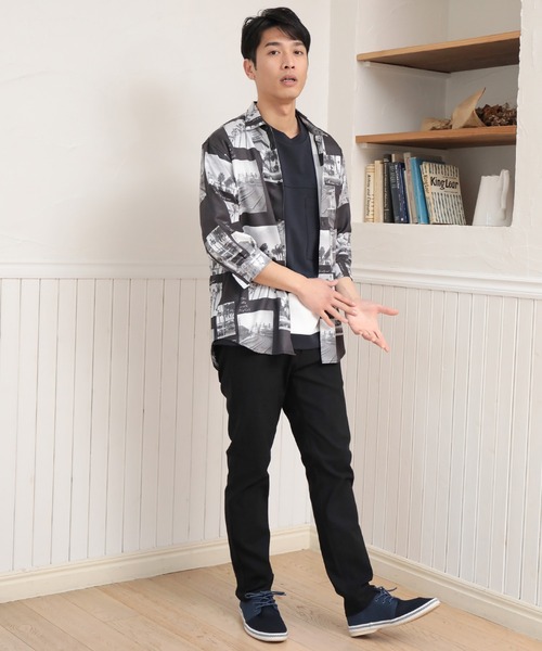 UNION STATION（ユニオンステーション）の「ジョーゼットマテリアル フォトプリント7分丈レギュラーカラーシャツ（シャツ/ブラウス・メンズ・ホワイト/ブラック・LL/L/M）」の18枚目の写真