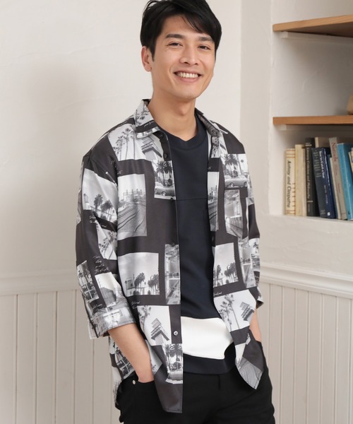 UNION STATION（ユニオンステーション）の「ジョーゼットマテリアル フォトプリント7分丈レギュラーカラーシャツ（シャツ/ブラウス・メンズ・ホワイト/ブラック・LL/L/M）」の16枚目の写真