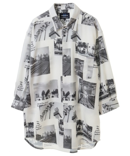 UNION STATION（ユニオンステーション）の「ジョーゼットマテリアル フォトプリント7分丈レギュラーカラーシャツ（シャツ/ブラウス・メンズ・ホワイト/ブラック・LL/L/M）」の10枚目の写真