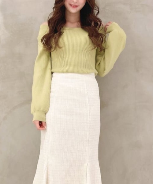 MIIA（ミーア）の「4WAYリブニット（ニット/セーター・レディース・ブラック/ベージュ/オフホワイト/ブルー/グリーン・FREE）」の4枚目の写真