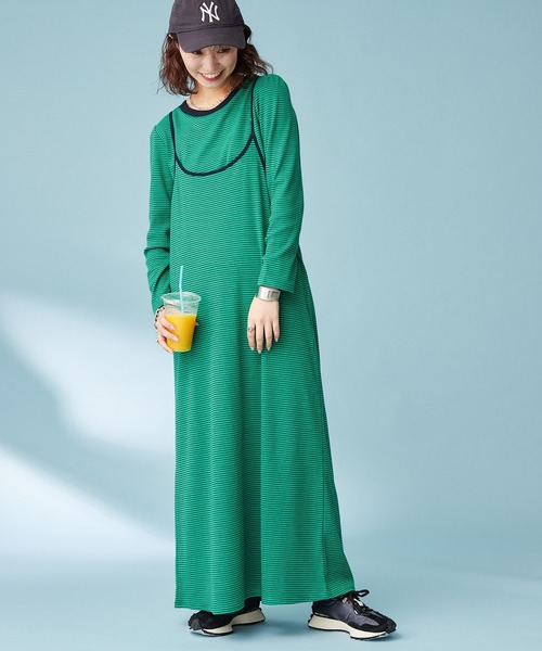 HELLO.SANFRANCISCO（ハローサンフランシスコ）の「【HELLO.SANFRANCISCO】インナー付きボーダーキャミワンピ（ワンピース・レディース・イエロー/ブルー/グリーン・ONE SIZE）」の5枚目の写真