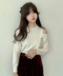 titty＆Co. PETIT by poyo | 【ファッションインフルエンサーPOYO×titty&Co.PETIT】リボンブローチニットプルオーバー(ニット/セーター)