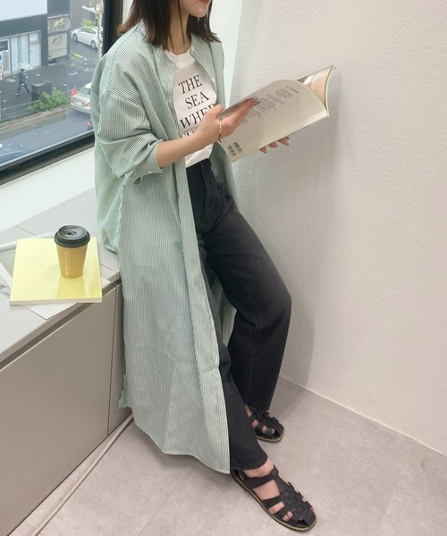 COLONY 2139（コロニートゥーワンスリーナイン）の「ストライプバンドカラーシャツワンピース（ワンピース・レディース・グリーン/レッド/ネイビー・FREE）」の2枚目の写真