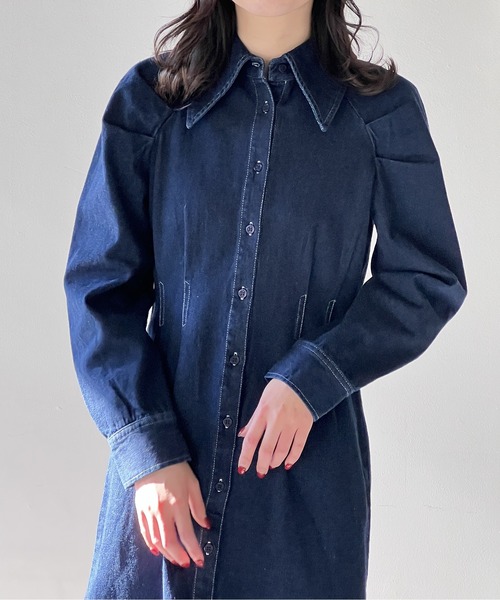 one way(ワンウェイ)の「ビックカラーウエストタックワンピース(ワンピース・レディース・ホワイト/ベージュ/ブラック系その他/ダークブルー・FREE)」の11枚目の写真