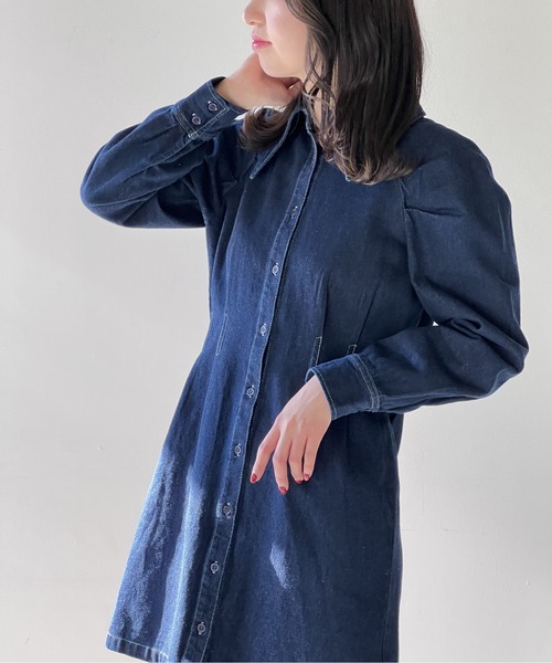 one way(ワンウェイ)の「ビックカラーウエストタックワンピース(ワンピース・レディース・ホワイト/ベージュ/ブラック系その他/ダークブルー・FREE)」の12枚目の写真