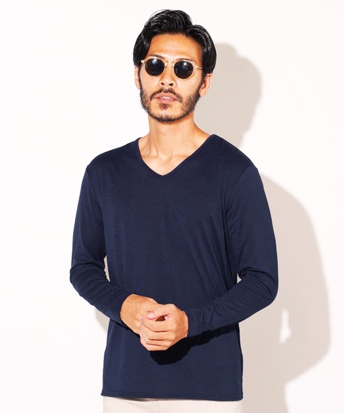 roshell（ロシェル）の「ストレッチVネック無地長袖Tシャツ（Tシャツ/カットソー・メンズ・ホワイト/チャコールグレー/ブラック/ネイビー・SMALL/MEDIUM/LARGE/X-LARGE/XX-LARGE）」の4枚目の写真